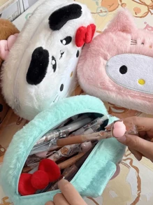 Sanrio 1 pezzo Astuccio per matite di Hello Kitty, design carino, borsa con cerniera in poliestere morbido per scuola e ufficio, organizer per cancelleria, borsa per articoli da toeletta, borsa per il trucco