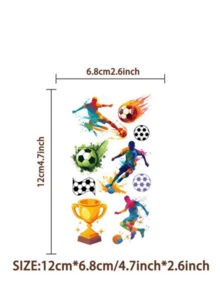 10pcs Cute Cartoon Football Boys Girls Temporary Stickers, Waterproof Fake Body Painting Stickers, Rectangular, Lasts 2-5 Days, Funny Arms, Cartoon Fashion Y2k Stickers, Stationery Stickers, Children's Day, Easter Gifts - Multicolor - View 2