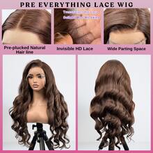 200% 密度 34 英寸波浪卷发 13x4 蕾丝前假发 - 4 号巧克力棕色预烫高清透明蕾丝前假发无胶混合发假发 - 耳到耳巴西处女真人混合发假发带婴儿头发 - 鲍勃假发 8-14 英寸 - 预拉隐形发际线真发散卷中分假发适合女性日常使用自然造型 - 棕色 - 查看 3