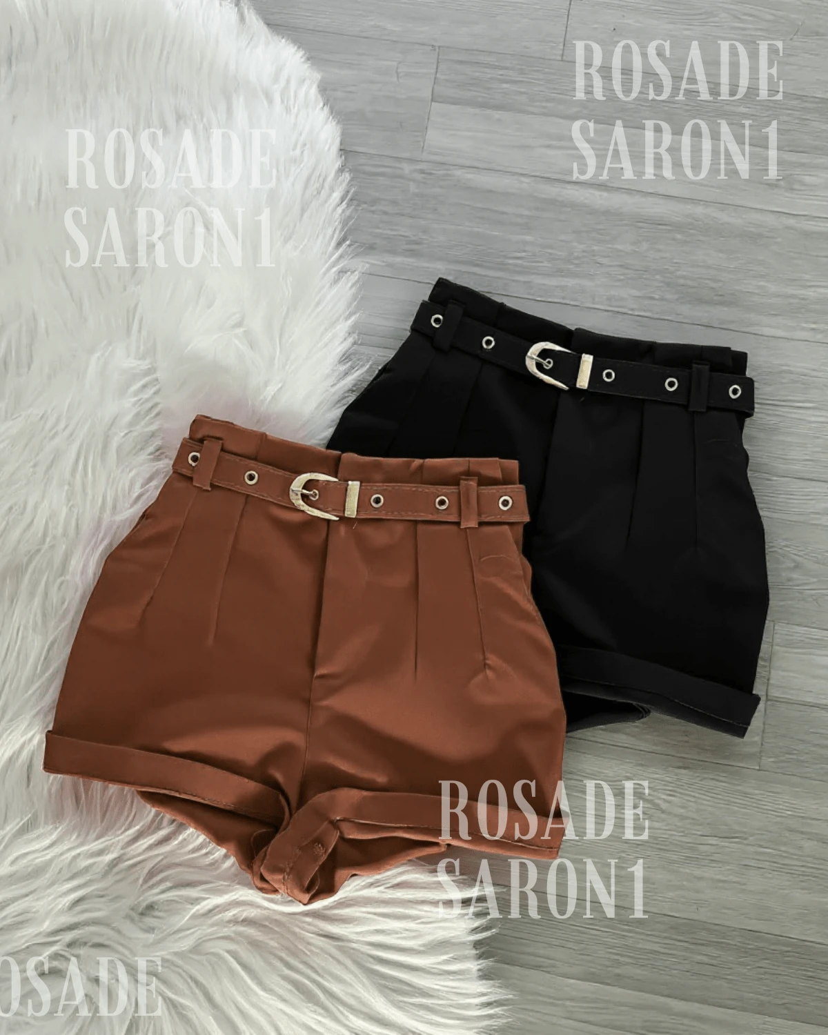 Set Of 2 Two Tailored Shorts + Belt Fashion Blogger 2025 - Rust Brown - View 1