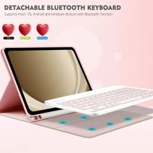 无线蓝牙键盘（150mAh）和鼠标笔支架可拆卸键盘保护套，兼容三星 Galaxy Tab Redm SE（粉色） - 粉色 - 查看 3