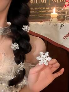 6/10/20 piezas Pinzas para el cabello de mujer con perlas en forma de copo de nieve plateadas, pasadores con rhinestones, pinzas de cocodrilo para el flequillo, accesorios elegantes para uso diario, Navidad, Año Nuevo, pinzas de garra, pinzas para el cabello, pasadores para el cabello, pinzas de cocodrilo para el cabello, accesorios de invierno, accesorios para rave, looks de fiesta, accesorios para el cabello - Plateado - Ver 4