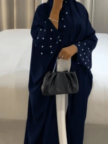 1 件纯色优雅开衫，手工串珠，刺绣袖口，时尚优雅，适合所有季节，穆斯林女装 - 彩色 - 查看 4