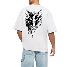 White Oversized Gym T-Shirt Comfortable Cotton Model: "Wolf" - Special New