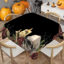 1/20 件万圣节桌布 - 恐怖骷髅、花卉和蜡烛图案桌布，耐用矩形桌布，非常适合餐饮、野餐、节日、婚礼和茶会、万圣节装饰 - 彩色 - 查看 10
