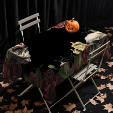 1/20 件万圣节桌布 - 恐怖骷髅、花卉和蜡烛图案桌布，耐用矩形桌布，非常适合餐饮、野餐、节日、婚礼和茶会、万圣节装饰 - 彩色 - 查看 13