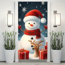 1 件圣诞派对横幅，采用涤纶材料制成，带有圣诞雪人和驯鹿背景图片，适用于圣诞派对装饰、派对装饰、节日装饰、前门装饰、室内外装饰
