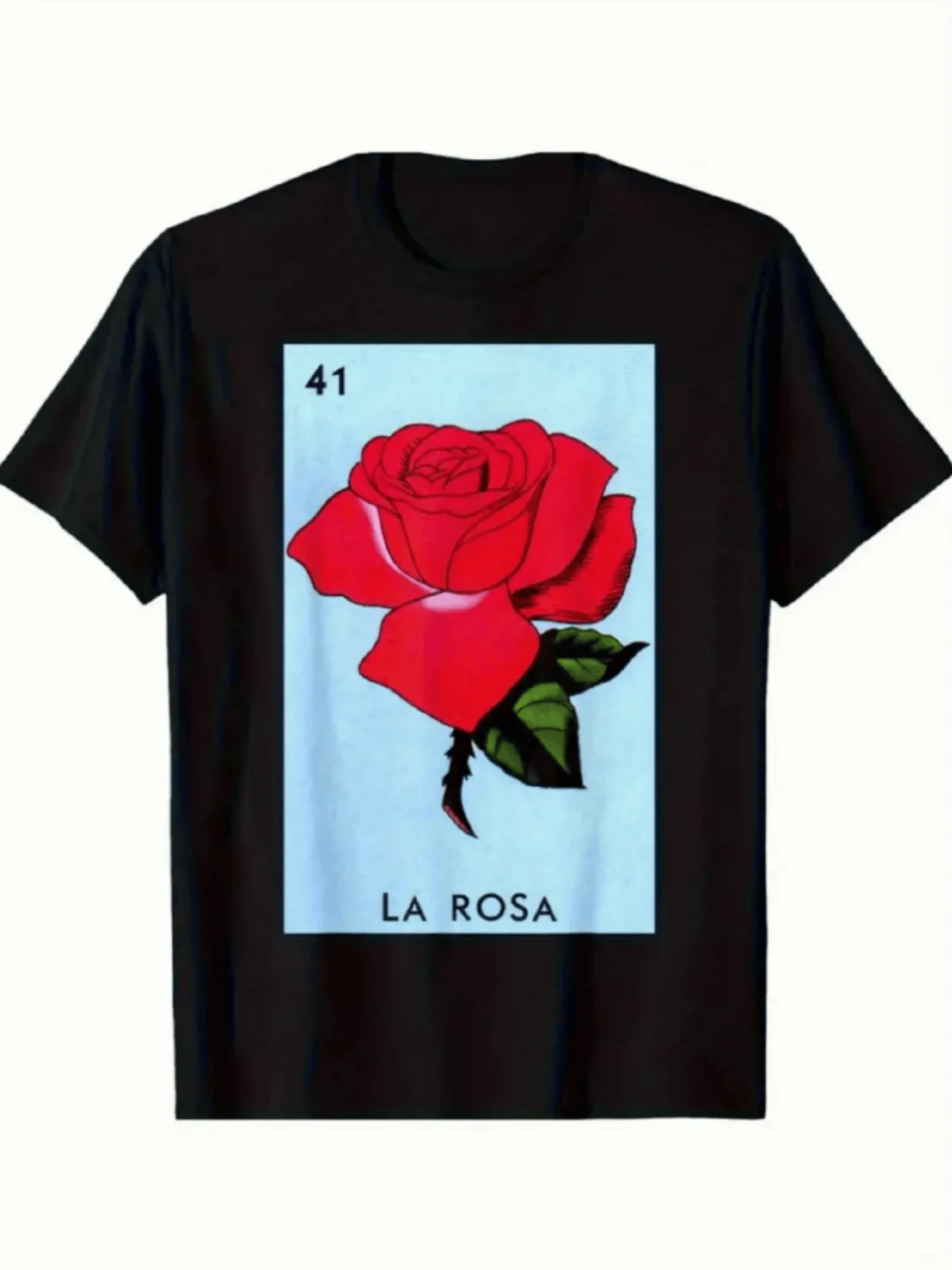 Camiseta La Rosa Lotería Mexicana 1 unidad de 100% algodón puro Dise?o La Rosa 220 Gramos Camiseta de Hombre con Cuello Redondo y Mangas Cortas para Tiempo Libre - Negro - Ver 1