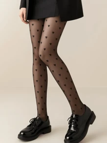 1 Pair Women's Retro Heart Patterned Pantyhose Christmas Gift - Black - View 4