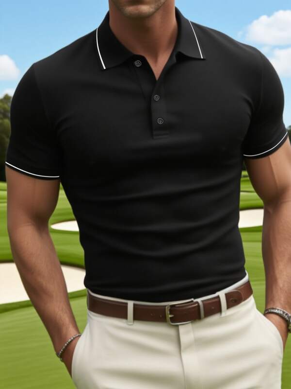 Camisa polo de manga corta para hombre, de negocios, con cuello refrescante, para uso casual y vacaciones