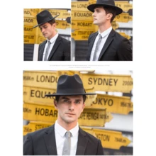 Women's Men's Retro Black Hard Brim Fedora Hat - Grey - View 3
