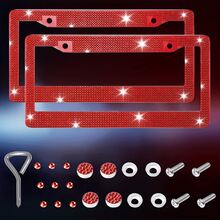 2pcs Bling Bling Plastic Car License Plate Frame, Crystal Rhinestone Handmade Multi-Color, Rust-Proof Durable, With Accessories, Christmas Gift - 2pcs - View 5