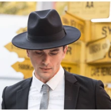 Women's Men's Retro Black Hard Brim Fedora Hat - Grey - View 2