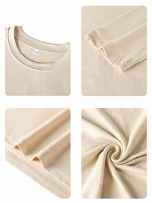 女士秋冬高领标语印花圆领长袖T恤，休闲宽松百搭的假日风上衣，时尚秋季女装，适合日常穿着。 - 杏色 - 查看 2