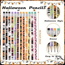24 支万圣节铅笔，带橡皮擦的卡通铅笔，用于绘画、素描、书写，万圣节学校教室礼物，12 种款式，万圣节 HB 铅笔套装