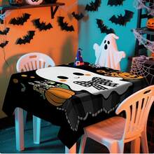1/20 piezas Mantel de Halloween, Calabaza naranja espeluznante, Mantel con patrón de fantasma blanco, Excelente para uso en interiores/exteriores, Reuniones familiares, Cocina y comedor, Decoraciones de Halloween, Decoración del hogar