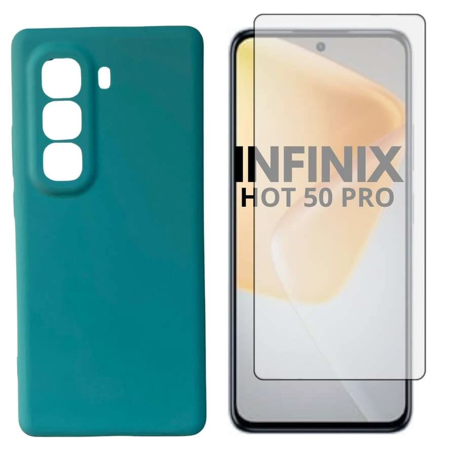 Cover + 3D Glass Film Compatible With Infinix Hot 50 Pro - Green-water - View 1