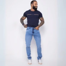 Calça Masculina Jeans Premium Tradicional Com Elastano Lycra  Todos    Bolso  Zíper  Botão - Jeans Flex Spin - Visão 3