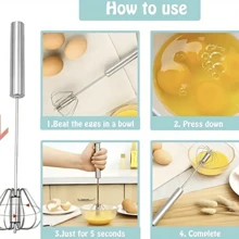 1 pieza Batidor manual de acero inoxidable, batidor de huevos, apto para hornear, cocinar, beber y hacer mezclas de crema, herramienta de cocina portátil, apta para chefs de hogar y cocina al aire libre, diseño de mango elegante