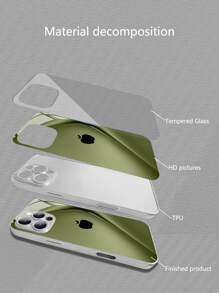 简约商务苹果图案银色手机壳，渐变曲线设计，高清UV印刷玻璃材质，男女通用，兼容苹果17/16 Pro Max/15 Pro/14 Pro Max/13 Pro Max/16 Pro/15 Pro Max/12 Pro Max/11/XS Max/7 Plus，苹果13保护壳 - 軍綠色 - 查看 6