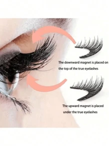 1 pereche de gene false magnetice, kit cu pensetă aplicatoare profesionale, reutilizabile, fără lipici, gene false Manga Lash, naturale, lungi și pufoase, Faux Mnk, păr moale, ochi ușori, instrument de machiaj pentru petreceri de călătorie înfrumusețate