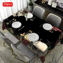1/20 件万圣节桌布 - 恐怖骷髅、花卉和蜡烛图案桌布，耐用矩形桌布，非常适合餐饮、野餐、节日、婚礼和茶会、万圣节装饰 - 彩色 - 查看 14