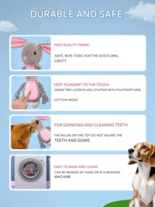 1个定制可咀嚼宠物兔玩具，耐用，宠物专属玩具，可爱灰色兔子，可定制宠物名字，生日、派对、周年纪念、户外活动、宠物陪伴玩具、圣诞节礼物等皆宜 - 彩色 - 查看 7