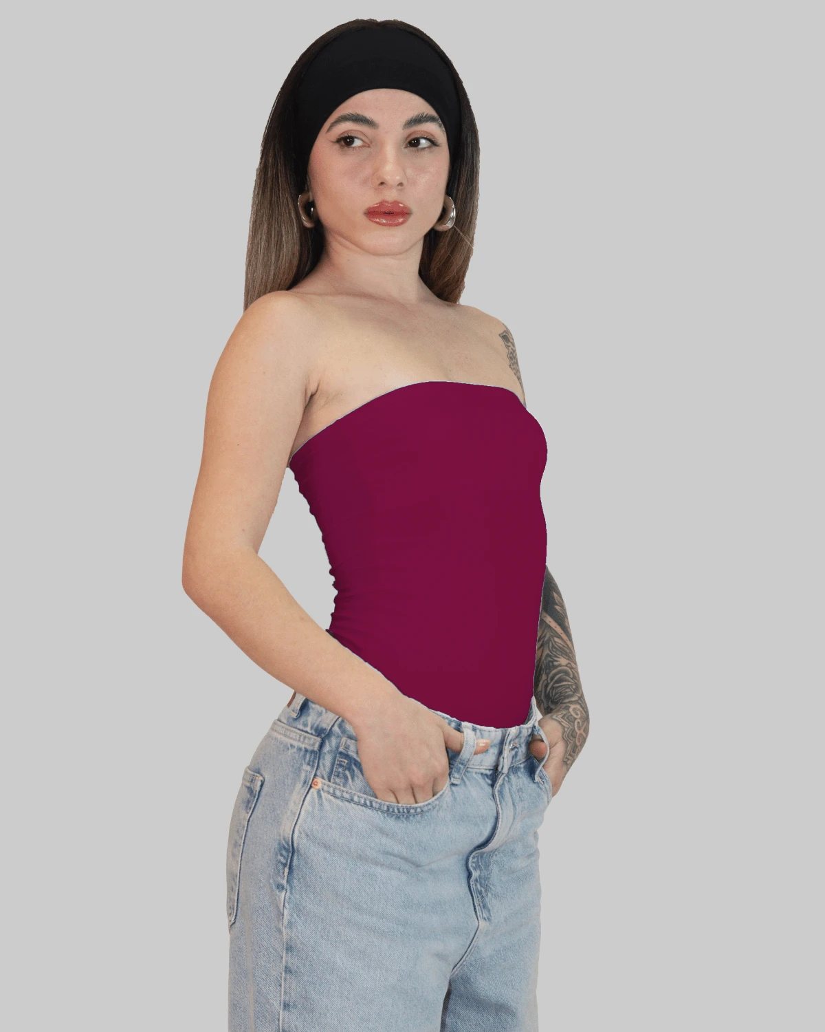 STRAPLESS BODYSUIT POLYAMIDE BODYSUIT WOMEN'S STRAPLESS LEOTARD SEAMLESS THREAD PANTIES AITONA - Granate - Ver 1