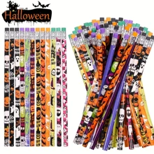 24 支万圣节铅笔，带橡皮擦的卡通铅笔，用于绘画、素描、书写，万圣节学校教室礼物，12 种款式，万圣节 HB 铅笔套装