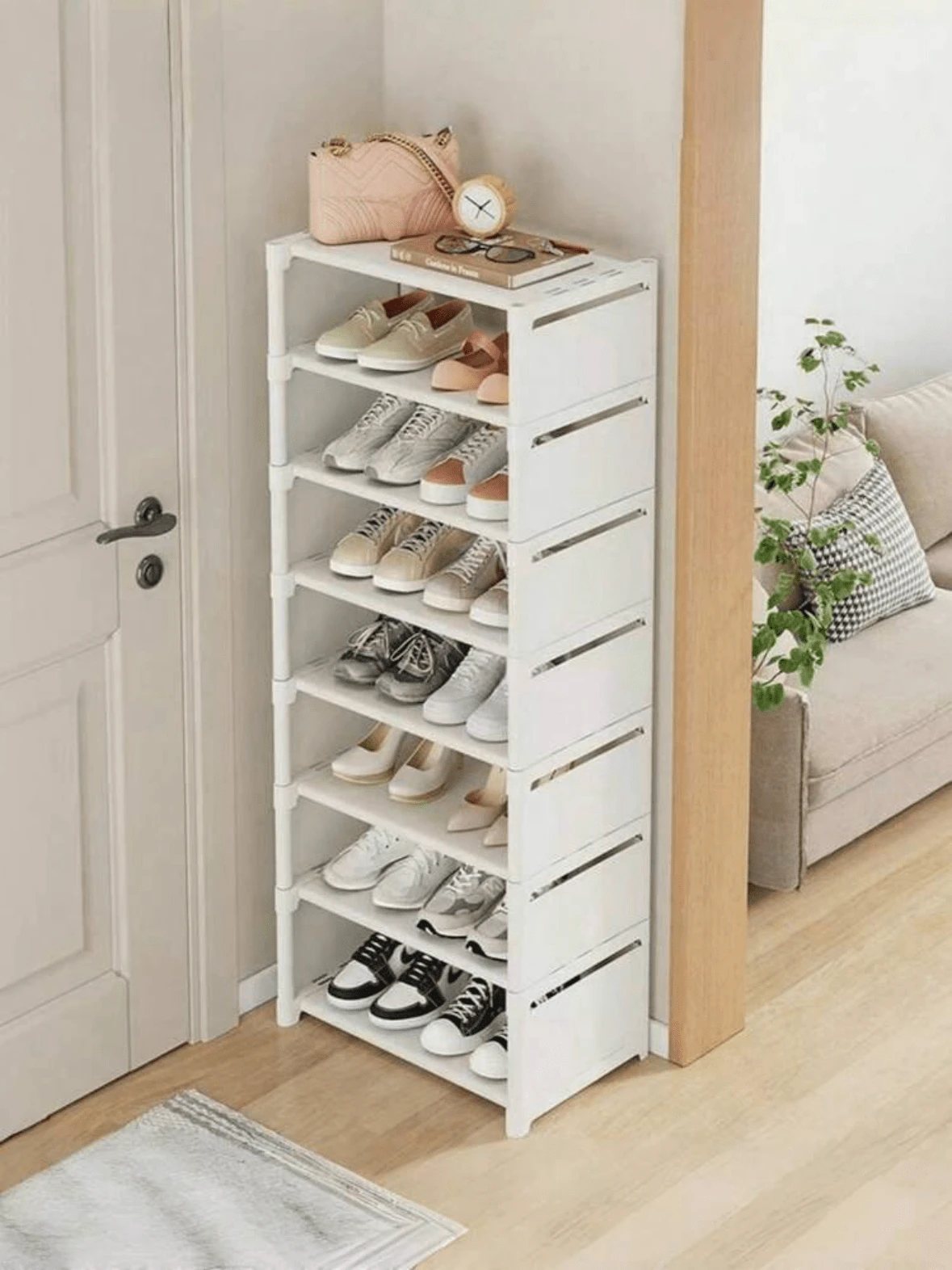 1 pieza Estantería de zapatos simple, Organizador de entrada de varios niveles para el hogar, Gabinete de almacenamiento vertical moderno para zapatos, Organizador de entrada a prueba de polvo, Estantería de pie para dormitorio, Solución de almacenamiento de zapatos interior, Caja de gran capacidad y ahorro de espacio - Multicolor - Ver 1