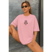 Women's Streetwear T-Shirt Kit Mary Is Not Dead And Catholic Saint Benedict Medal Bracelet Cotton Fabric Shirt NEW - 淺粉色 - 查看 2