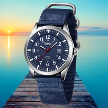 BIDEN 1块男士运动手表，12/24小时制易读阿拉伯数字表盘，男士模拟石英表，时尚休闲夜光防水手表，尼龙表带，适合日常佩戴/跑步 - 均碼 - 查看 9