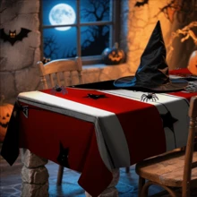 1/20 pièces Nappe d'Halloween - Fond rayé rouge et blanc effrayant, avec motif de crânes blancs. Nappe rectangulaire durable, parfaite pour les repas, pique-niques, festivals, mariages et thés, décoration d'Halloween