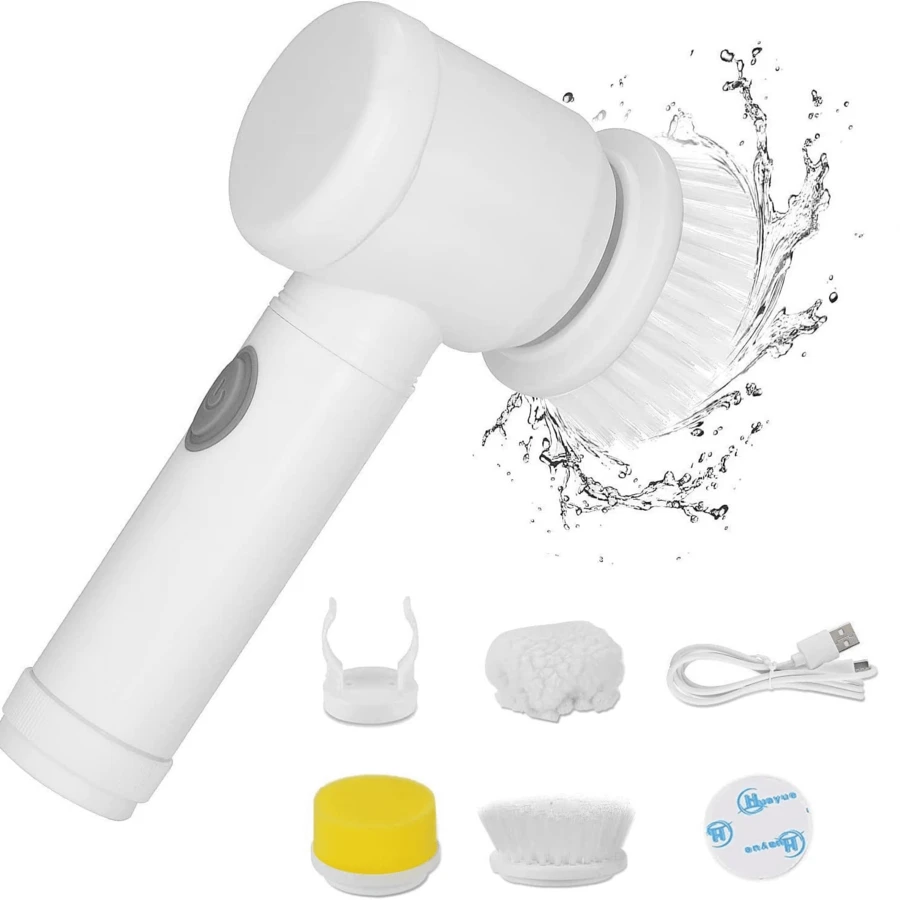 1 Set Electric Cleaning Brush,Waterproof Electric Spin Scrubber,Handheld Kitchen Cleaner Cordless,Spinning Cleaning Brush,Power Scubber Bathroom Rechargeable Scrub Brush,Automatic Rotating Power Cleaning Brush Scrubber For Cleaning,Kitchen,Bathroom,Home,Household Suppliers - White - View 1