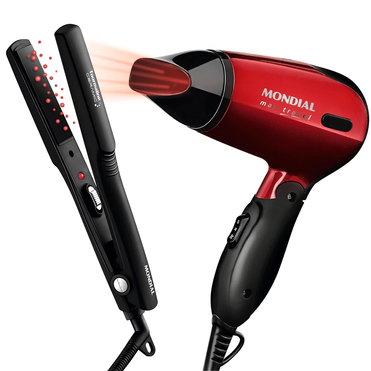 Mondial Travel Dryer Kit Tourmaline Ceramic Straightener, Shiny Straight Hair, Portable, Powerful, Dual Voltage - 查看 1