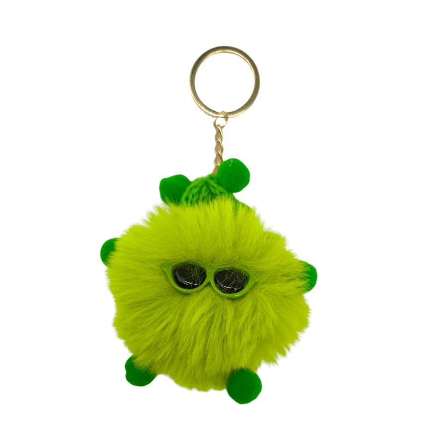 Cool Colorful Pompom Plush Keychain - Choose The Color - Green - View 1