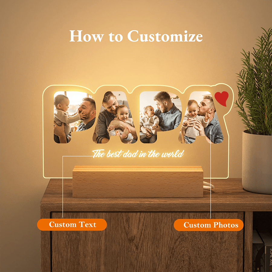 Customized Photo/Text Acrylic LED Wooden Base Light, Warm Atmosphere Decor, Tabletop/Bedroom Night Light, Festival/Party Decoration, Boyfriend/Girlfriend, Parents, Couples/Best Friends Gift, Surprise Sleep Light