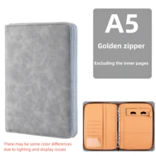 商务拉链组合笔记本 A5 活页记事本，多功能仿皮会议笔记本，带卡槽和手机支架，学校用品，返校 - A5 loose-leaf style - 查看 13