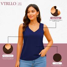 Women's Tank Top With Wide Straps In Duna Fabric - 藏蓝色 - 查看 2