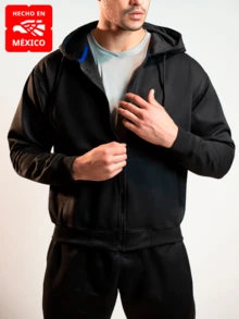 Sudadera Con Gorro y Cierre Básica De Moda Ultra Comfort     HECHO EN MÉXICO    BLATT - Negro - Ver 1