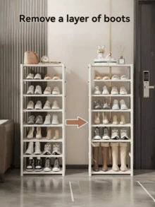 1 pieza Estantería de zapatos simple, Organizador de entrada de varios niveles para el hogar, Gabinete de almacenamiento vertical moderno para zapatos, Organizador de entrada a prueba de polvo, Estantería de pie para dormitorio, Solución de almacenamiento de zapatos interior, Caja de gran capacidad y ahorro de espacio - Multicolor - Ver 2