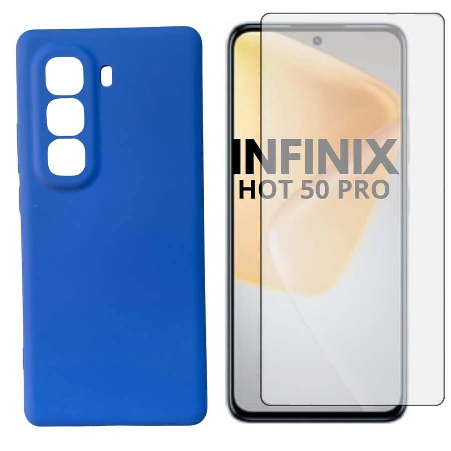 Cover + 3D Glass Film Compatible With Infinix Hot 50 Pro - Blue - View 1