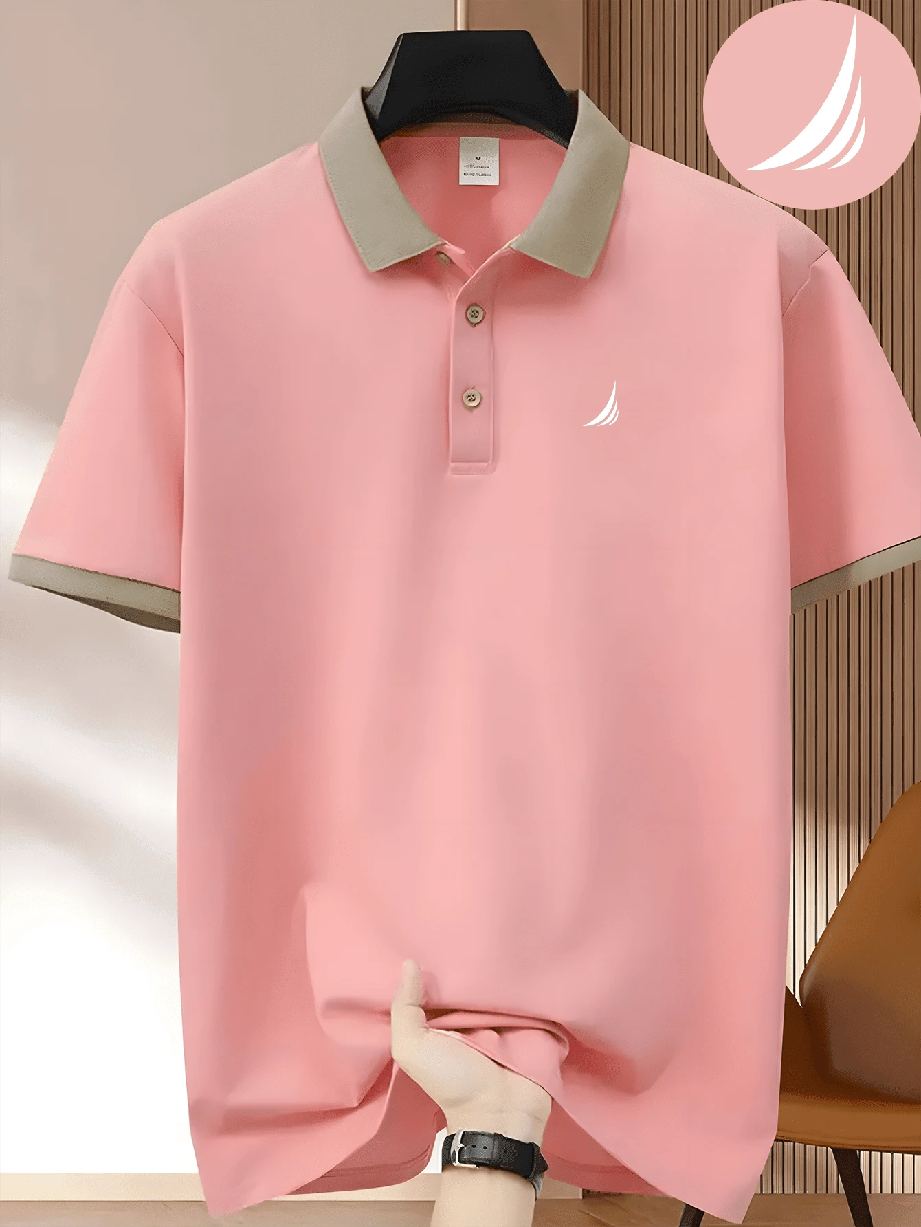 New Arrival For Summer! Men's Chest Printed Polo Shirt, Men's Short-Sleeved Top, 230g Polyester Fiber Comfortable And Breathable Summer Casual Printed Golf Polo Shirt 1 Piece. - 粉色 - 查看 1