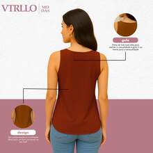 Women's Tank Top With Wide Straps In Duna Fabric - 亮橙色 - 查看 4