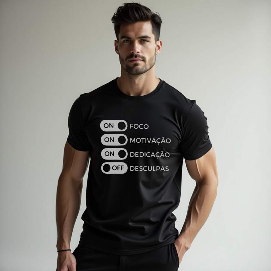 Men's T-Shirt Focus Motivation Phrase Tshirt 100% Cotton Stylish Print Shirt