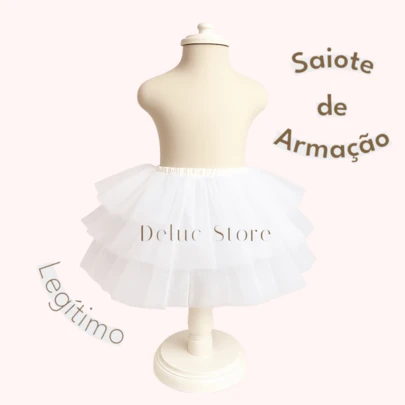Anágua Saiote Infantil Luxo Festa Saia Menina Tutu Filó Branco Carnava, Bloquinho Balé Aniversário Daminha