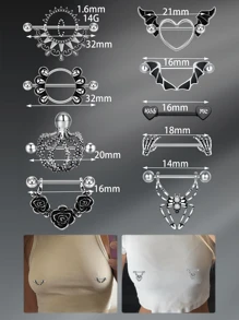 CIZME 1pair Funky Stainless Steel Spider Octopus Bat 14G Nipple Rings For Women Halloween 14 Gauge Nipple Stud Barbell 16mm Nipple Piercing Jewelry Body Piercing