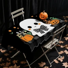 1/20 piezas Mantel de Halloween, Calabaza naranja espeluznante, Mantel con patrón de fantasma blanco, Excelente para uso en interiores/exteriores, Reuniones familiares, Cocina y comedor, Decoraciones de Halloween, Decoración del hogar