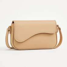 Stylish Women's Baguette Shoulder Bag With Front Detail - Beige - View 3