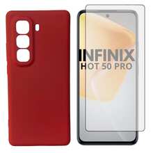 Cover + 3D Glass Film Compatible With Infinix Hot 50 Pro - Pastel Red - View 1